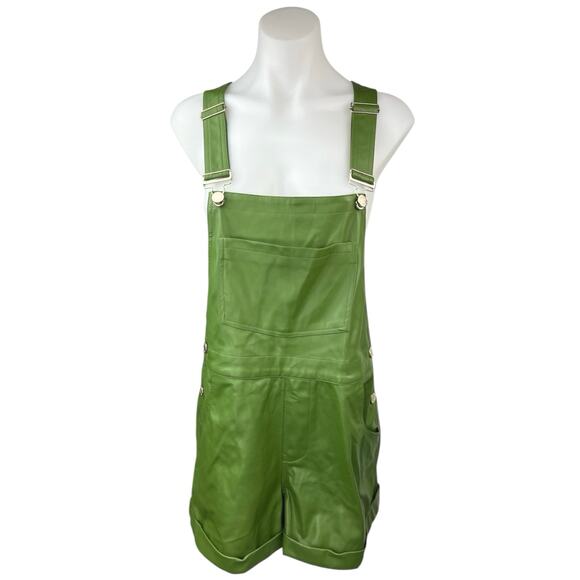 NEW WeWoreWhat Green Basic Faux Vegan Leather Short Overall Romper Jumpsuit M - Picture 4 of 11